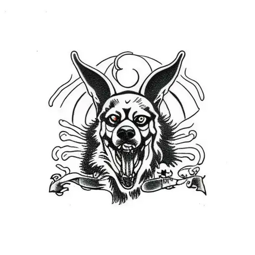 hell hound 3 heads tattoo design idea