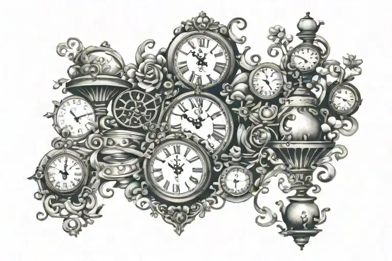 clocks alice in wonderland tattoo design idea