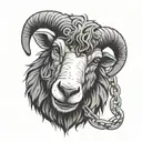 a creepy black sheep with scars and a crazy smile that is trapped in chains tattoo design idea