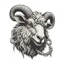 a creepy black sheep with scars and a crazy smile that is trapped in chains tattoo design idea