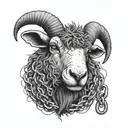 a creepy black sheep with scars and a crazy smile that is trapped in chains tattoo design idea