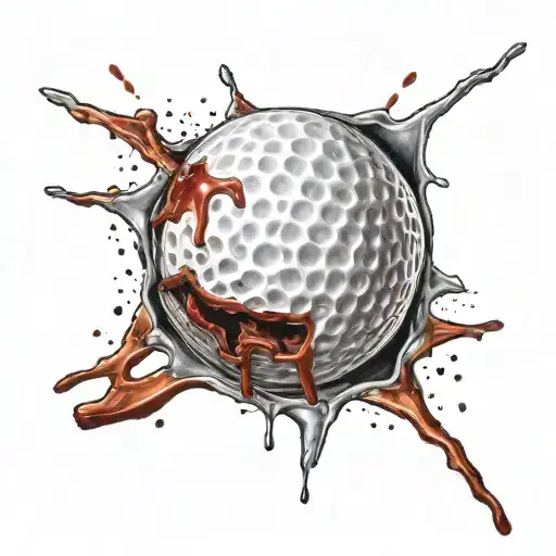 A golf ball leaving a vivid, realistic wound with blood splatter and torn skin. tattoo design idea