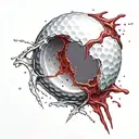 A golf ball leaving a realistic wound with blood splatter and torn skin and exposed muscle tattoo design idea