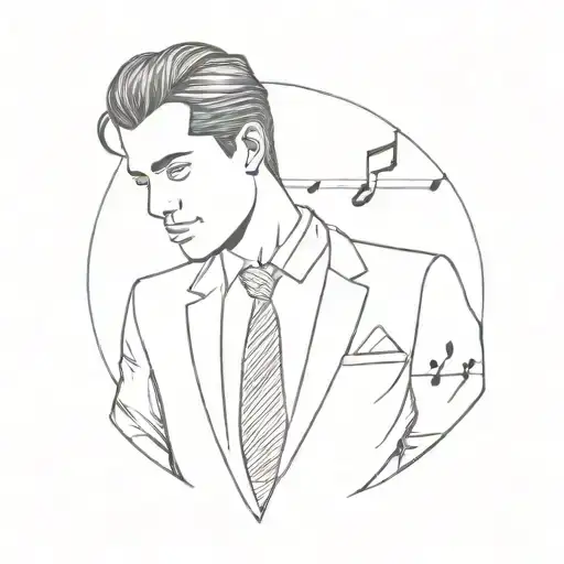 A minimalist tattoo design of a stylish business suit with subtle jazz music notes incorporated into the pattern tattoo design idea