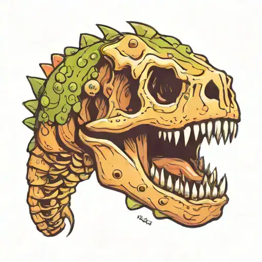 Dinosaur skull cute bubbly tattoo design idea