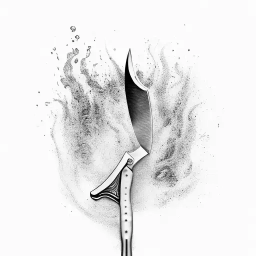 A realistic chef's knife surrounded by swirling steam, symbolizing the passion for cooking tattoo design idea