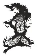 poison tree with bats flying tattoo design idea
