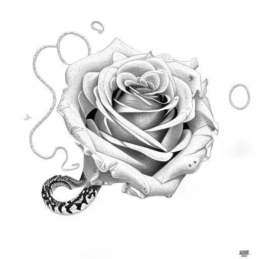 Rose and butterfly and snake tattoo design idea