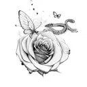 Rose and butterfly and snake tattoo design idea