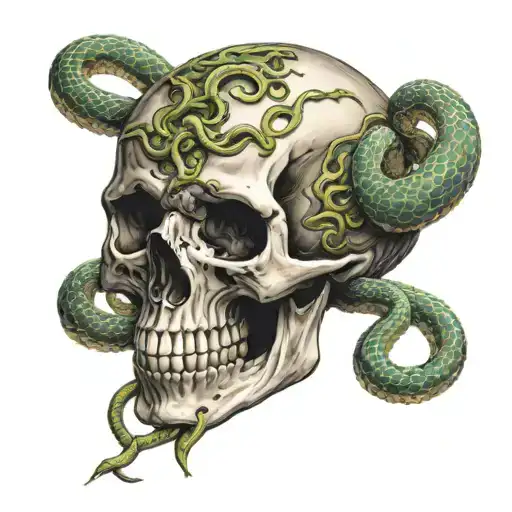 skull with snakes tattoo design idea