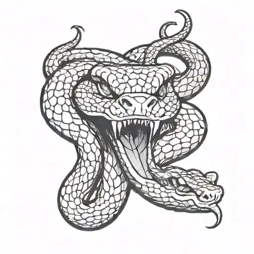 An aggressive snake wriggles with its mouth open. in the right size, elongated tattoo design idea