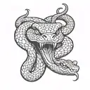 An aggressive snake wriggles with its mouth open. in the right size, elongated tattoo design idea