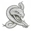 An aggressive snake wriggles with its mouth open. in the right size, elongated tattoo design idea