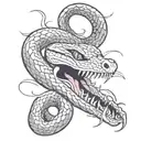 An aggressive snake wriggles with its mouth open. in the right size, elongated tattoo design idea