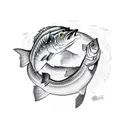 A detailed sketch of a largemouth bass jumping out of the water tattoo design idea