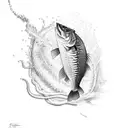 A detailed sketch of a largemouth bass jumping out of the water tattoo design idea