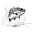 A detailed sketch of a largemouth bass jumping out of the water tattoo design idea