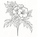 fine line bouquet with a carnation, Lily of the valley, a rose and chrysanthemum tattoo design idea