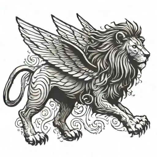 A lion with wings, resembling a mythical god-like creature tattoo design idea