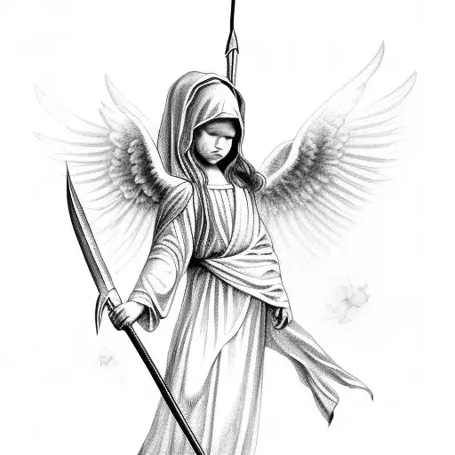 Angel Gabriel with spear tattoo design idea
