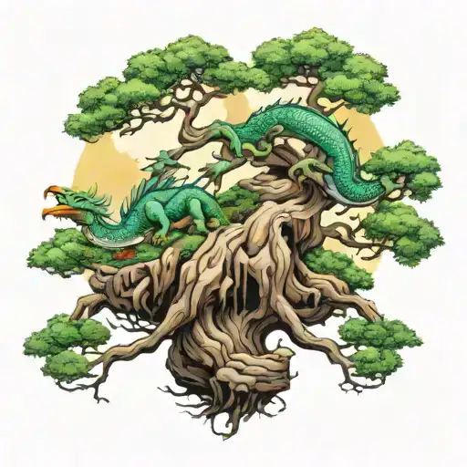 bonsai tree with dragon  tattoo design idea