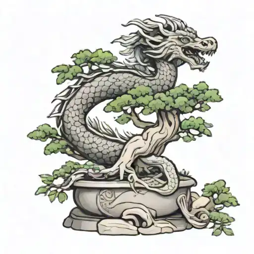 bonsai tree with dragon coiled tattoo design idea