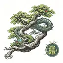 bonsai tree with dragon coiled tattoo design idea