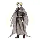 edward from fullmetal alchemist brotherhood with a cloak with the symbol of alchemist tattoo design idea