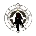 edward from fullmetal alchemist brotherhood with a cloak with the symbol of alchemist tattoo design idea