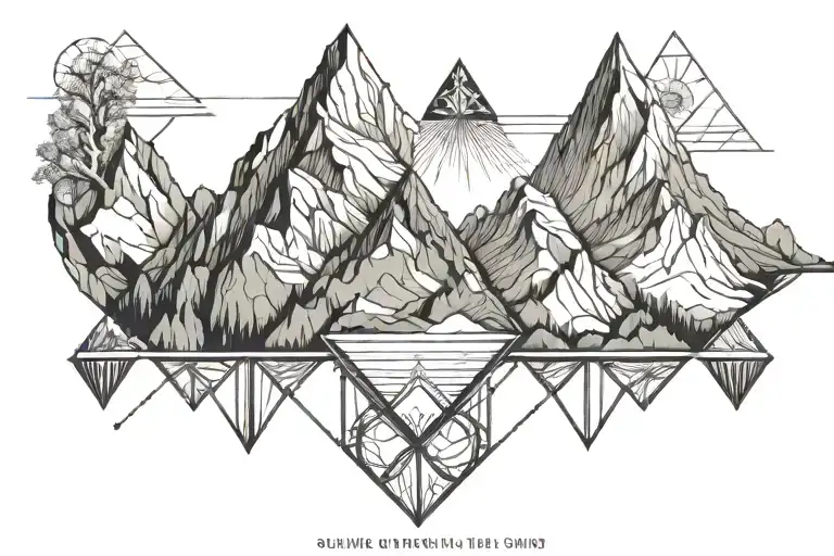 mountains upside down chained to regular mountains  tattoo design idea