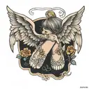 angel wings, child's feet, first name Lyna, date of April 21, 2021 tattoo design idea