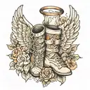 angel wings, children's feet, first name Lyna and the date of April 21, 2021 tattoo design idea