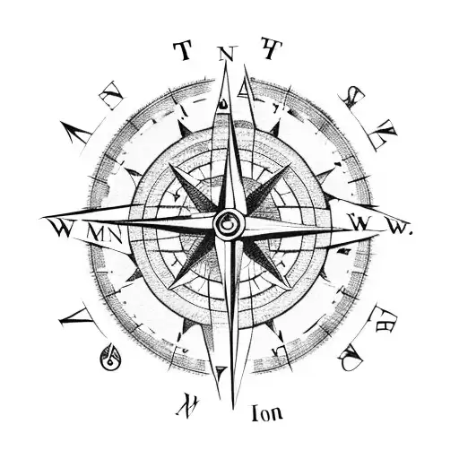 A detailed compass with cardinal directions formed by hunting knives tattoo design idea