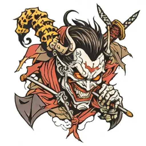 japanese,ronin,oni,katana,joker tattoo design idea