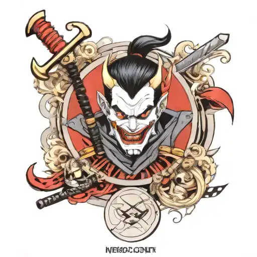 japanese,ronin,oni,katana,joker tattoo design idea