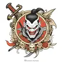 japanese,ronin,oni,katana,joker tattoo design idea