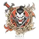 japanese,ronin,oni,katana,joker tattoo design idea