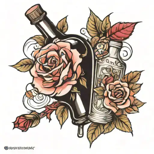 alcohol bottle and rose tattoo tattoo design idea