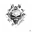 something gothic based on the game dishonored, with the whale bone from the game tattoo design idea