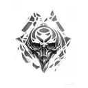 something gothic based on the game dishonored, with the whale bone from the game tattoo design idea