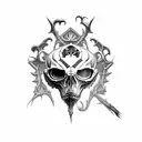 something gothic based on the game dishonored, with the whale bone from the game tattoo design idea