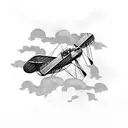 A vintage biplane flying through a stormy sky tattoo design idea