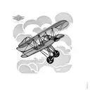 A vintage biplane flying through a stormy sky tattoo design idea