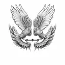 wings with sunrise background and cross in center tattoo design idea