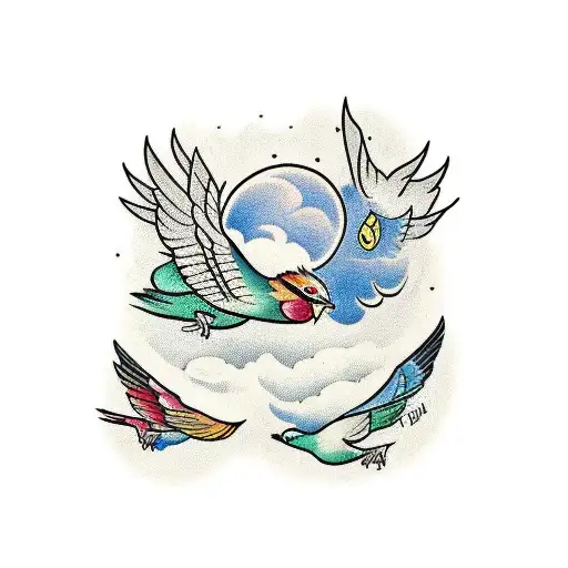 three birds perched atop the words "Every little thing is gonna be alright. " tattoo design idea