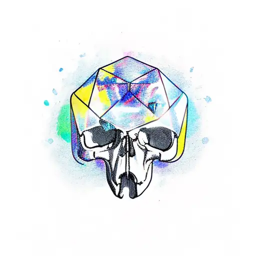 Raven ontop of a skull holding a dice in it's beak with the "20" showing tattoo design idea