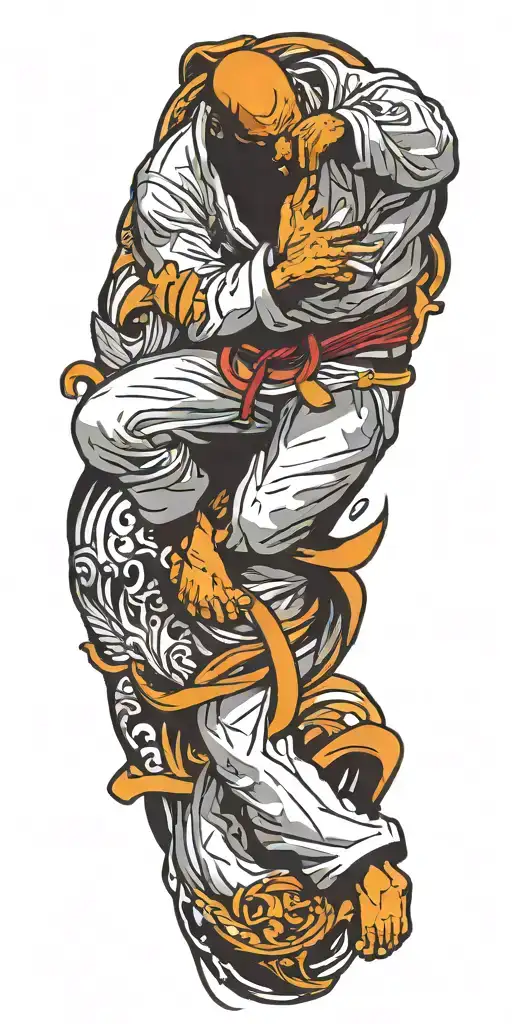 Incorporate a silhouette of a jiu jitsu fighter rolling  tattoo design idea