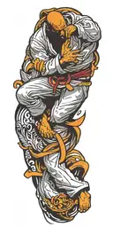 Incorporate a silhouette of a jiu jitsu fighter rolling  tattoo design idea