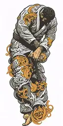 Incorporate a silhouette of a jiu jitsu fighter rolling  tattoo design idea