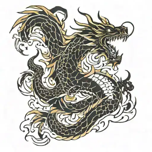 A modern and edgy design of a dragon breathing fire, incorporating elements of traditional Japanese tattoo art tattoo design idea